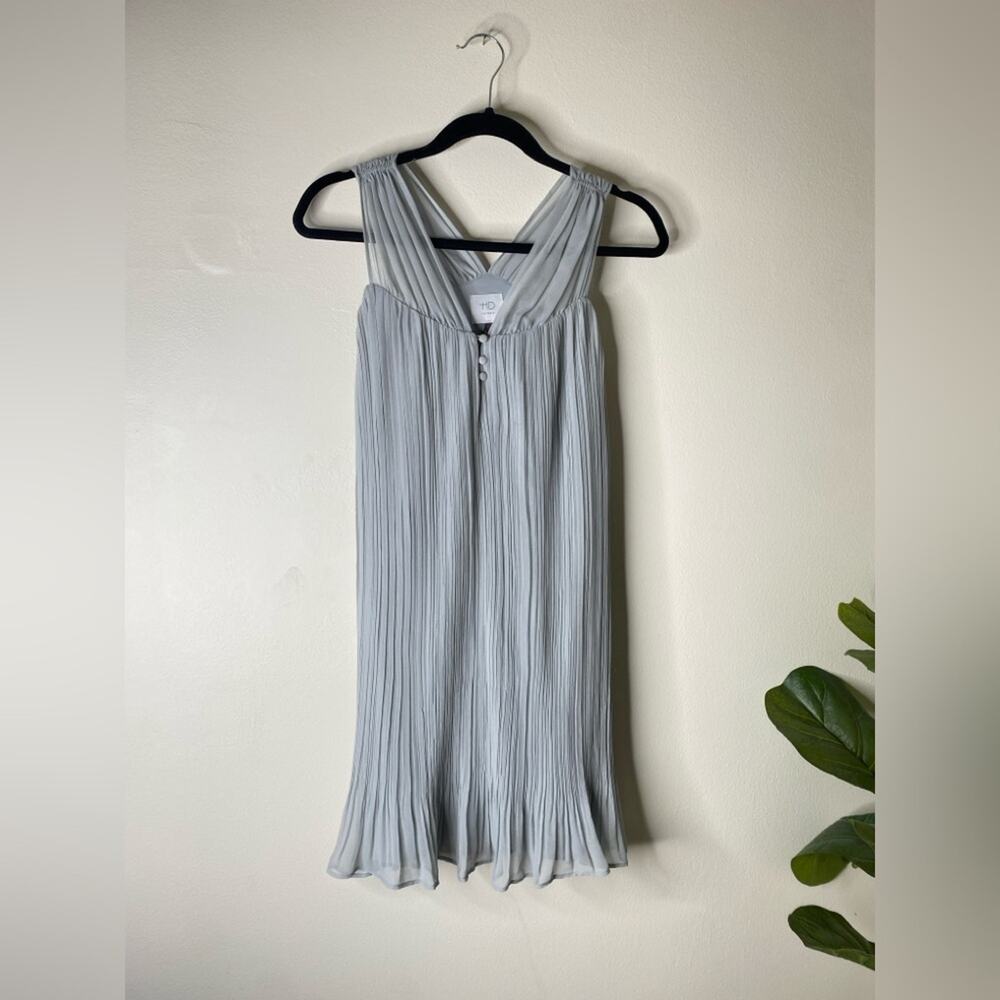Anthropologie HD in Paris grey pleated chiffon mini‎ dress ruffles small petite - Picture 3 of 7